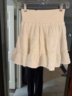 American Eagle Outfitters White Eyelet Smocked Tiered Mini Skirt